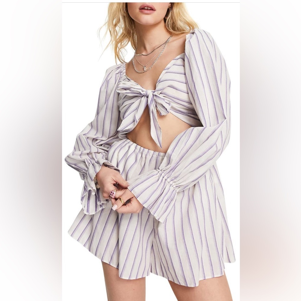 Topshop Stripe Bow Tie Long Sleeve Romper